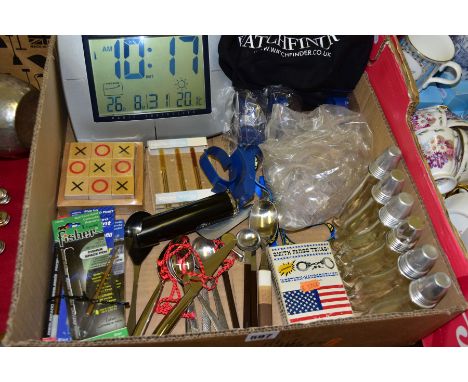 A QUANTITY OF ASSORTED ITEMS, to include Oregon Scientific digital clock/thermometer/barometer/calendar, Shell Helix advertis