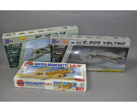 THREE BOXED/UNBUILT/PART BUILT PLASTIC MODEL AIRCRAFT KITS, Airfix 1/72 scale Savio-Marchetti SM:79 (Series 4 No.04007), 21st