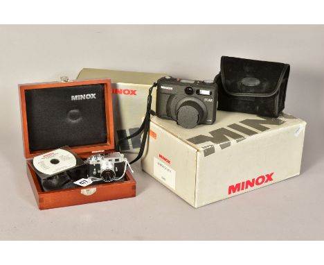 TWO MINOX DIGITAL CAMERAS, including a digital classic Leica M3 miniature, in wooden case with outer and a DC 3311, with box 