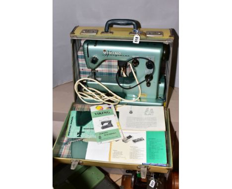 AN EARLY 1950'S VIKING HUSQVARNA AUTOMATIC SWING NEEDLE FREE ARM SEWING MACHINE, model C1-21A, including locking carry case, 