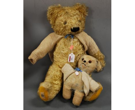 A mid 20th century Chad Valley mohair teddy bear, length 55cm; together with one other smaller bear (2)