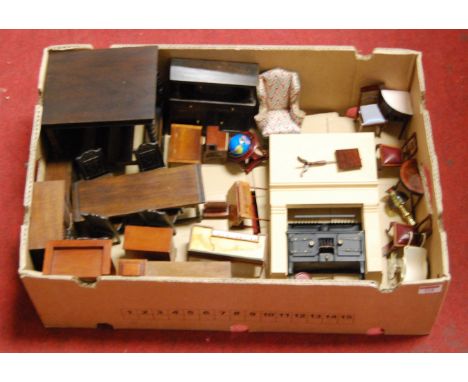 A collection of assorted modern dolls house furniture mainly reproductions of period furniture, to include a walnut long case