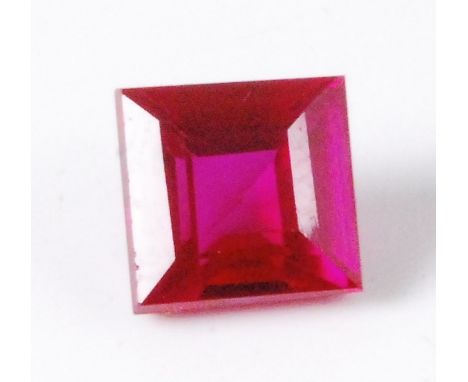 A loose heat-treated natural ruby, of red colour, square cut, weight 6.63ct, with certificate