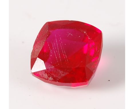 A natural heat-treated red ruby, being cushion cut, weighing 10ct, with certificate