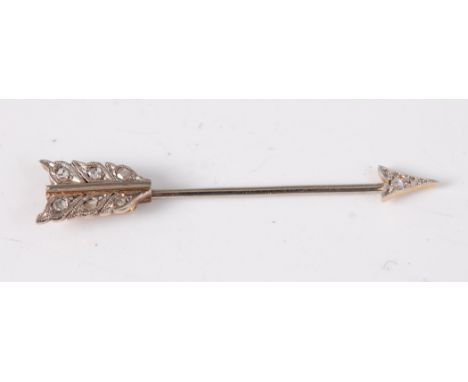 A yellow and white metal rose cut diamond set brooch, in the form of an arrow, 1.4g, 4cm, in Mappin & Webb fitted case. No ap