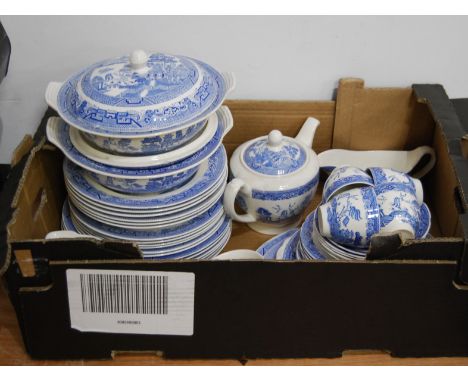 Two boxes of miscellaneous china, to include blue and white transfer decorated part tea and dinner service, wash-bowl etc