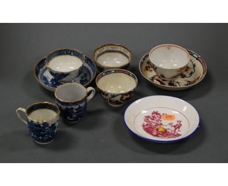 Assorted late 18th century and early 19th century principally English porcelain tea bowls and saucers to include blue & white