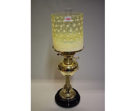 A Victorian brass oil lamp, with vaseline glass shade, height including shade 55.5cm.&nbsp; 