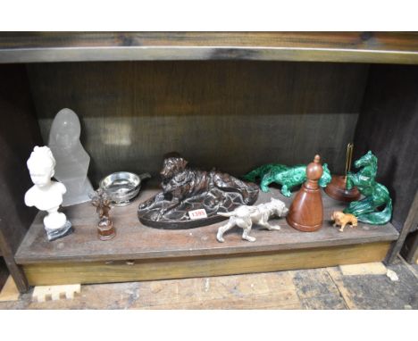 A mixed group of works of art,&nbsp;to include a bronzed resin dog, 26cm wide. 