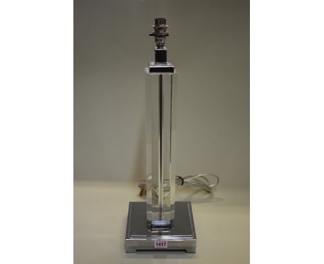 A contemporary chrome and perspex table lamp,&nbsp;height excluding fitting 48cm.&nbsp; 