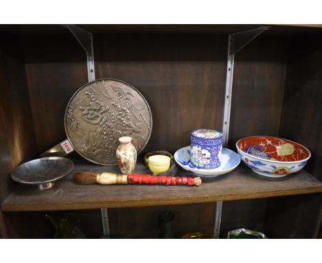 A mixed group of Chinese and Japanese porcelain and works of art,&nbsp;to include a hand mirror and an enamel circular box &a