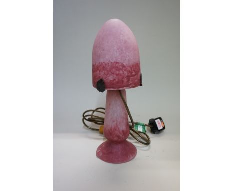 A Monart style glass table lamp,&nbsp;with mushroom shade, 34cm high. 