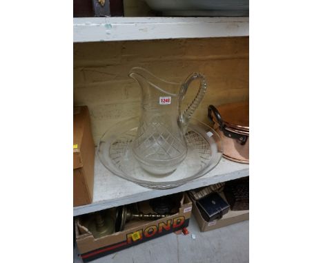 An old cut glass jug and basin,&nbsp;the basin 41.5cm diameter.&nbsp; 