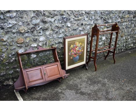 An old towel airer, firescreen and a hanging wall shelf.Collection of this lot is strictly by appointment on Saturday 13th Ma