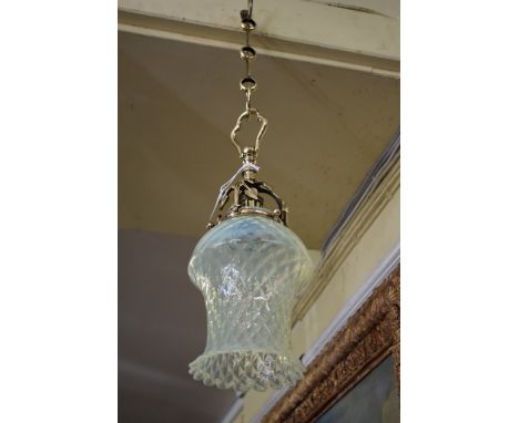 A good brass and vaseline glass ceiling light,&nbsp;the glass 18.5cm high.&nbsp; 