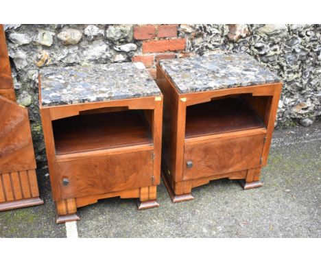 A pair of continental Art Deco bedside cabinets, 49.5cm wide.Collection of this lot is strictly by appointment on Saturday 13