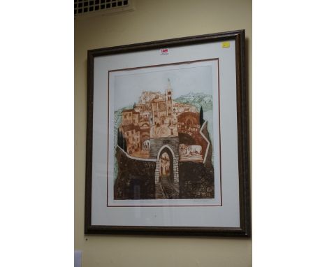 Sally Robson, 'Hill Towns, Umbria', signed, titled and numbered 5/100 in pencil, colour print, pl.45.5 x 37.5cm. 