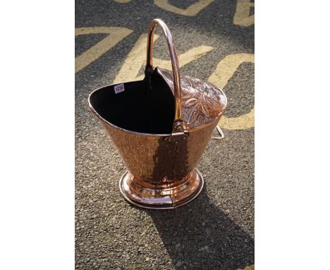 A good Art Nouveau copper coal scuttle,&nbsp;by Benham &amp; Froud, height including handle 50cm. 