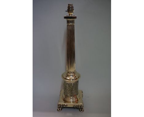 A brass reeded column table lamp,&nbsp;height excluding fitting 53cm.&nbsp; 