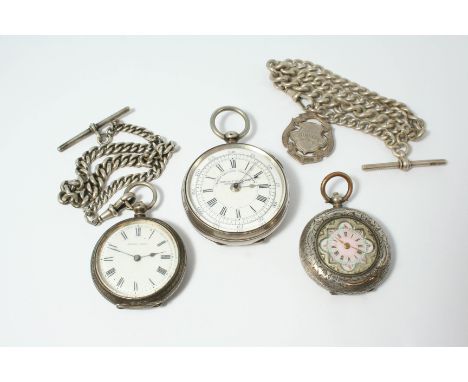 A SWISS SILVER OPEN FACED CENTRE SECONDS CHRONOGRAPH POCKET WATCH white enamel dial, with engine turned and cartouche decorat