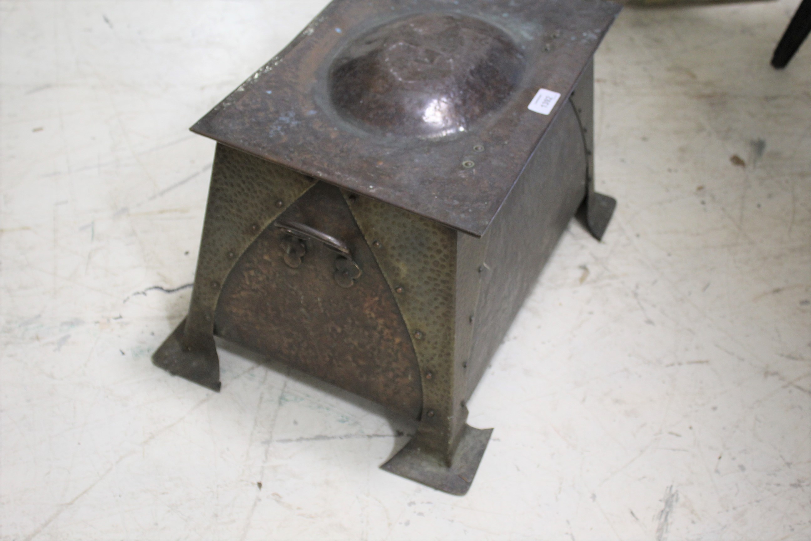ARTS & CRAFTS COAL BOX a copper and brass coal box with dome top, hand
