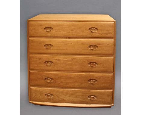 ERCOL CHEST OF DRAWERS a light elm 5 drawer chest of drawers, with Ercol button on the inside of the drawer and inspection la