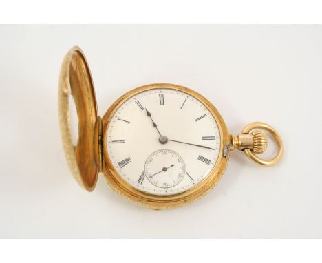 AN 18CT. GOLD HALF HUNTING CASED POCKET WATCH BY PATEK PHILIPPE the white enamel dial with Roman numerals and subsidiary seco