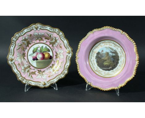 FLIGHT BARR AND BARR, WORCESTER, NAMED VIEW PLATE, of Malvern Church, Worcester, inside a pink and gilt border, impressed and