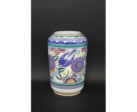 LARGE POOLE POTTERY VASE shape number 660 the large vase painted with Birds and stylised flowers and foliage (Bluebird design