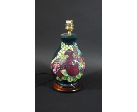 MOORCROFT LAMP a modern Moorcroft lamp painted with Birds and Pomegranates, also with another Moorcroft lamp, a jardiniere in