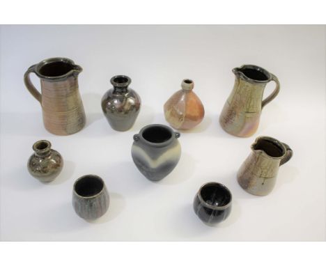 JOHN LEACH - MUCHELNEY POTTERY a variety of Muchelney Pottery, including a black burnished vase with JL seal mark, a large st