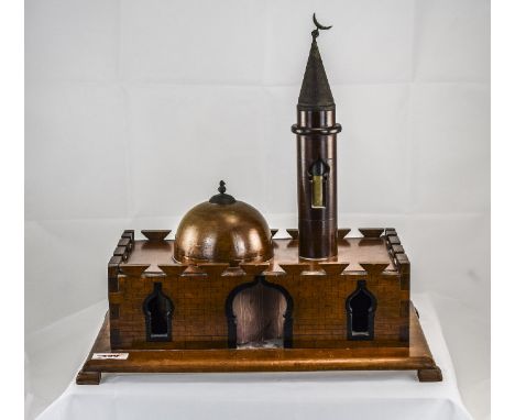 Early 20thC Fruit Wood Islamic Novelty Temple/Mosque Table Lighter Compendium Set The Turned Tower With Removable Brass Dome 