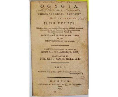 O'Flaherty, Roderic. Ogygia, or a Chronological Account of Irish Events: collected from very ancient documents, faithfully co