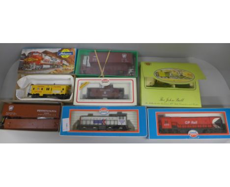 Two U.S. Model Power model railway locomotives, a Bachmann The John Bull HO model locomotive and four wagons, all boxed 