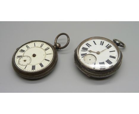 Two silver pocket watches, a/f and one lacking case back 