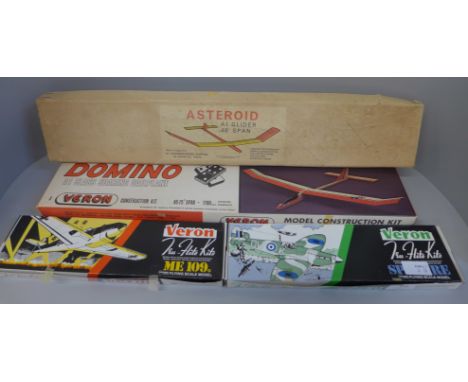 Four model plane kits, three Veron and one Asteroid 