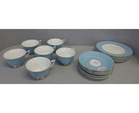 A six setting Royal Doulton tea set, six side plates, six cups and six saucers 