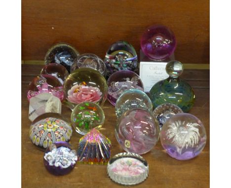 A collection of glass paperweights including Caithness, Moonflower, Reflections, Fireball, Tango and M’dina 