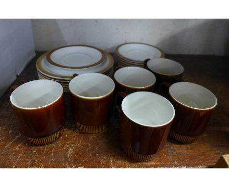 Six Poole cups, saucers and side plates 