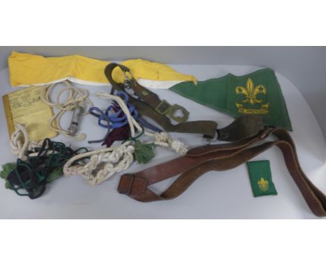 A collection from 1950; scout items from Rome, including a book marked 53rd M/C, first Roman Catholic scout group in England,