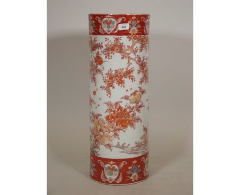 An Oriental porcelain stick stand with floral painted decoration, 25" high 