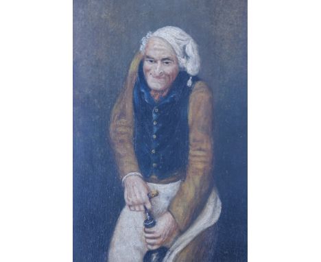 An antique Flemish School oil, portrait of a gentleman pulling a cork from a bottle of wine, 6½" x 9½" 