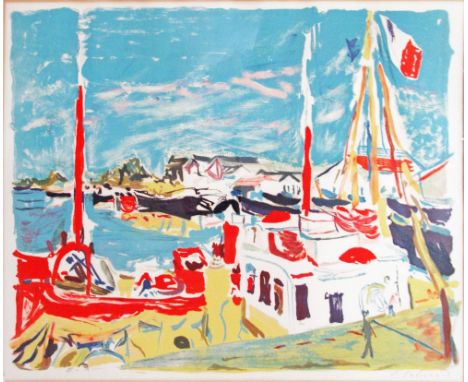 Emile Sabouraud (French 1900-1996) Harbour - Lithograph signed and marked E.A. (epreuve d' artiste) 49X57cm framed and glazed