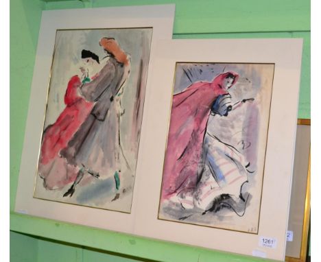 Elinor Bellingham-Smith (1906-1988) ''Red Lady'', initialled, watercolour, together with a further watercolour by the artist 