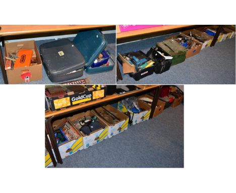 A large collection of tools and equipment including automotive ramps, wood and metal working tools, etc (in twelve boxes and 