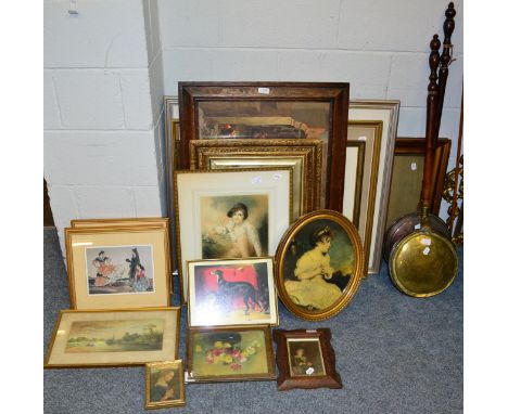 Quantity of prints including six Russell Flint prints, figural and interior scenes, watercolour depicting a river scene with 