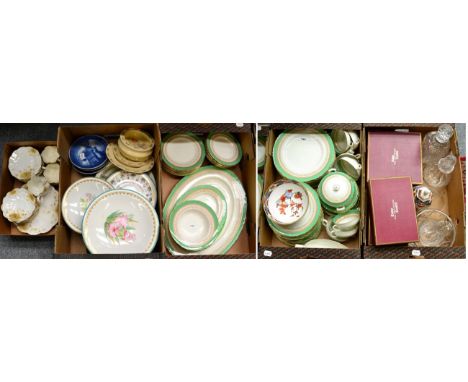 A quantity of ceramics and glass consisting of a Royal Worcester Regency pattern part dinner service, a bowl and jar and cove