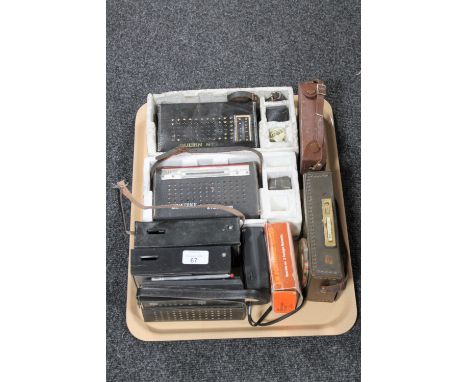 A tray containing nine early transistor radios, Binatone, Queen Star, Jade etc