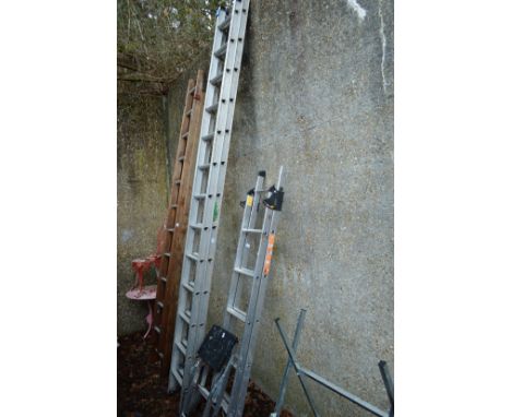An aluminium two section ladder and two step ladders.