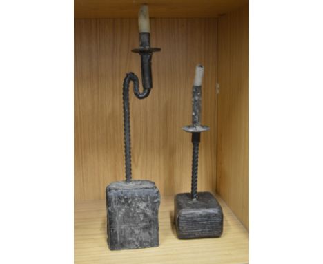 Two reproduction rush light holders.